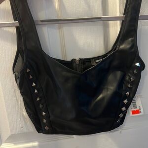 NEW WITH TAGS NEVER WORN black leather studded mesh top